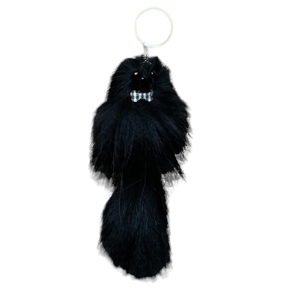 European Black Fur Animal Keychain with Bow Tie Bag Charm